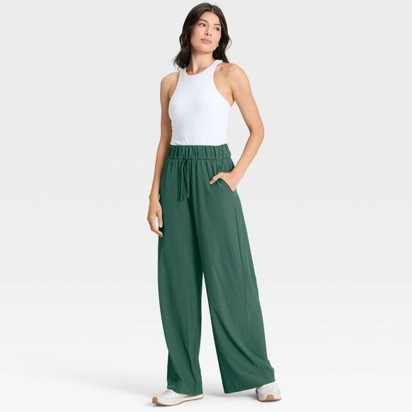 All In Motion - Women's Active Light High-Rise Wide Leg Pants - Al Dark Green - Picture 3 of 4